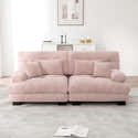 Canapé 2 Places Velours Chenille Beige - Accoudoirs Courbes, Coussins Amovibles, Dimensions 220x77x81 Cm - 2