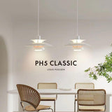 Lustre Minimaliste Moderne, Style Nordique, Suspension Danoise PH5 avec Abat-Jour Imitation OVNI, Luminaires Suspendus Au Plafond pour Chambre à Coucher Salon Salle à Manger Cuisine(50cm,White 2)