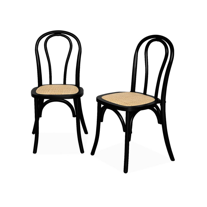 sweeek - Lot de Deux chaises Vintage en Bois avec Assise en rotin et Dossier Arrondi Coloris Noir