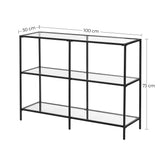 VASAGLE Table Console d’Entrée, Étagère à 3 Niveaux en Verre Trempé, 30 x 100 x 73 cm, Cadre en Métal, Style Moderne, pour Couloir, Salon, Chambre, Noir Classique et Transparent LGT027B01