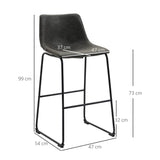 HOMCOM Lot de 2 tabourets de Bar Design Vintage Hauteur 73 cm avec Repose-Pieds métal et revêtement synthétique - Gris foncé