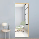 Poshions Grand miroir mural sur toute la longueur, Cadre en aluminium, Pour salon, chambre à coucher, 140 x 40 cm, Doré
