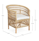 Decor Space Fauteuil Josefina pour intérieur, Fauteuil Salon en rotin naturel avec coussin H 86 cm
