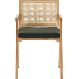 HOMIFAB Chaise en Bois Massif, cannage Naturel et Velours côtelé Vert - Lina