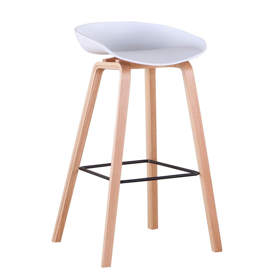 BenyLed Lot de 2 Tabourets de Bar avec Assise en Polypropylène et Pieds en Bois de Hêtre, Hauteur de l’Assise 70 cm, Blanc