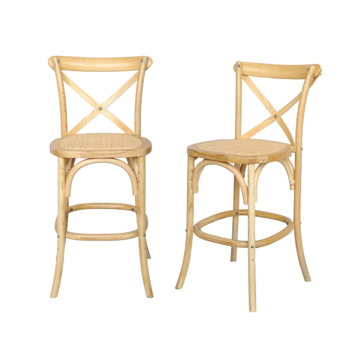 sweeek - Lot de 2 tabourets de Bar bistrot Vintage en Bois Naturel avec Repose-Pieds sweeek - Lot de 2 tabourets de Bar bistrot Vintage en Bois Naturel avec Repose-Pieds