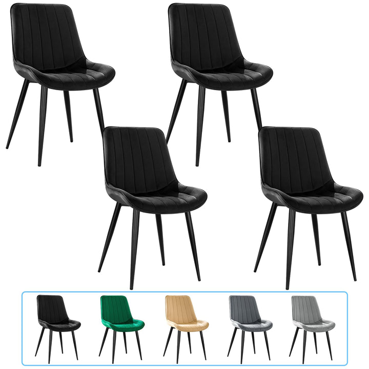 JIJIAN Lot de 4 Chaises de Salle à Manger, Chaises de Cuisine, Chaise tapissée, Chaise de Salon, Design avec Dossier, Assise en Velours avec Pieds Métalliques Noirs, Noir JIJIAN Lot de 4 Chaises de Salle à Manger, Chaises de Cuisine, Chaise tapissée, Chaise de Salon, Design avec Dossier, Assise en Velours avec Pieds Métalliques Noirs, Noir