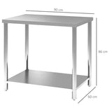 HOMCOM Table de Travail en Acier Inoxydable Table de préparation 2 étagère, Plan de Travail pour Cuisine, Garage, Jardin, 90 x 60 x 86 cm, argenté