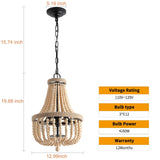 HMASNSEIY Lustre en Perles de Bois, luminaire Suspendu à 8 lumières, Style bohème, E14, plafonnier Semi-encastré, Lustre rétro Vintage Rustique en Perles pour Chambre d'enfant, Hall d'entrée, Couloir