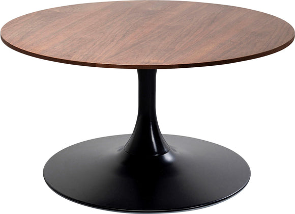 Kare Design Schickeria Table Basse en Noyer, Noir/Marron, diamètre 80 cm, Table d'appoint, Table de Salon, Aspect Bois, Structure en Acier, Ronde, rétro