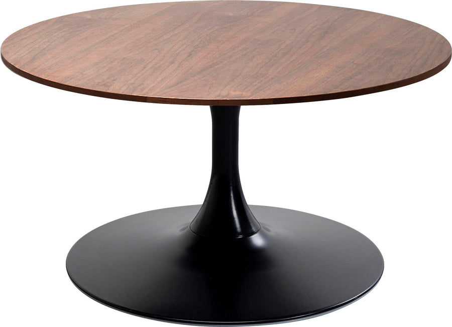 Kare Design Schickeria Table Basse en Noyer, Noir/Marron, diamètre 80 cm, Table d'appoint, Table de Salon, Aspect Bois, Structure en Acier, Ronde, rétro
