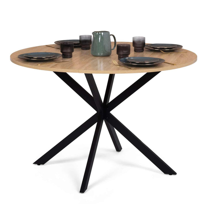 IDMarket - Table à Manger Ronde Alix 6 Personnes Pied araignée Bois et Noir 110 cm