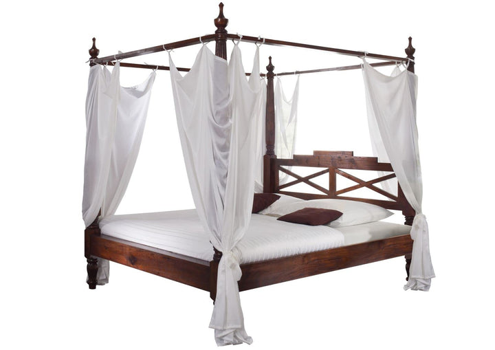 MASSIVMOEBEL24.DE Lit à baldaquin 180x200 Acacia laqué Nougat Oxford #246