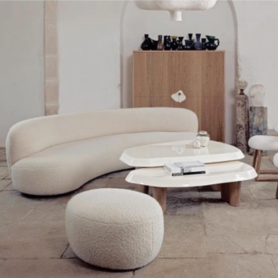 BEDOIN Canapé sectionnel incurvé moderne, canapé de salon demi-lune, rempli de mousse haute densité, tissu d'agneau sherpa, blanc