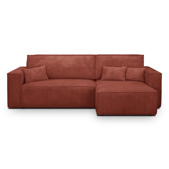 HOMIFAB Canapé d'angle Convertible réversible 4 Places avec Coffre de Rangement en Velours côtelé Rouille - Livia, 240 x 101/154 x 84 cm