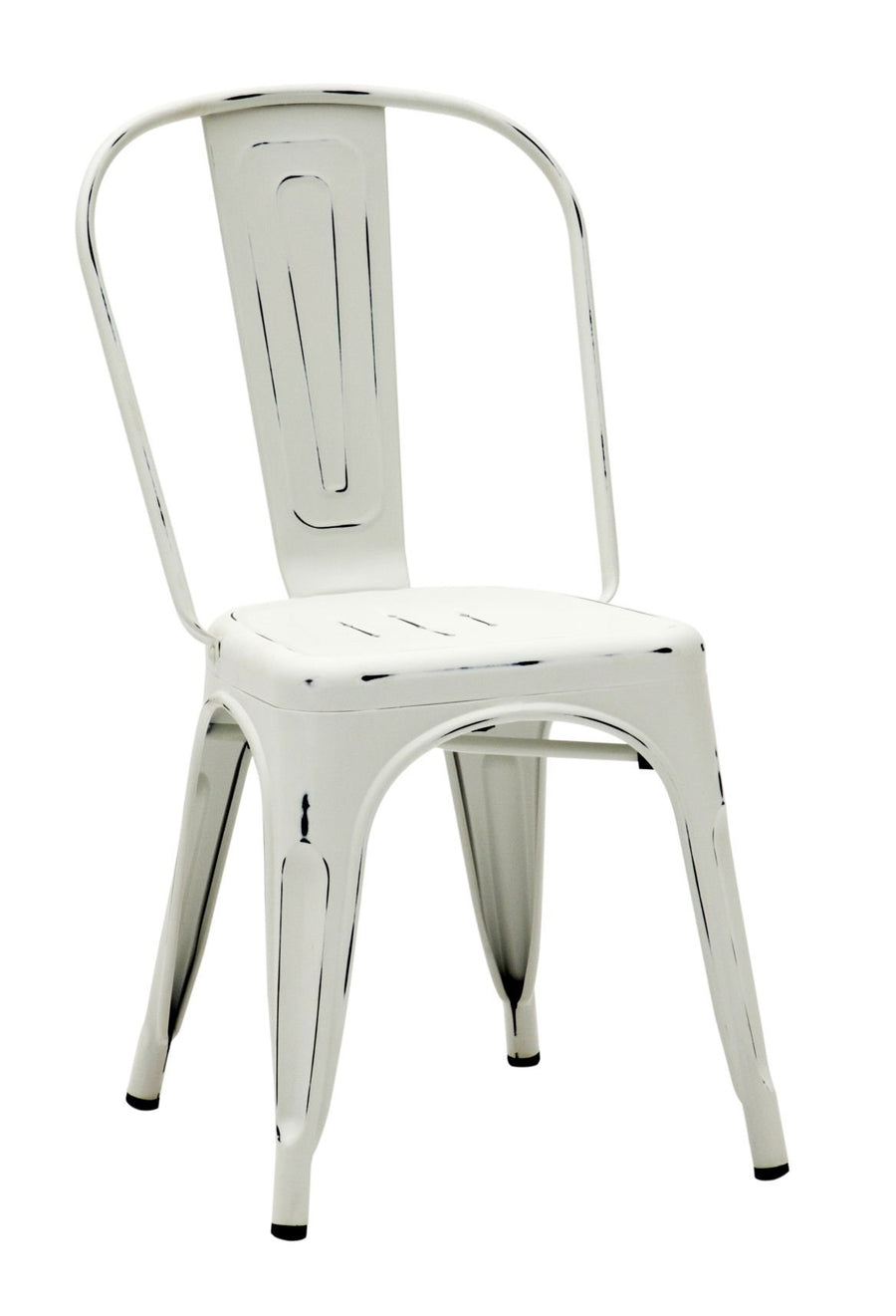 ARREDinITALY - Chaise empilable en métal style industriel Tolix - Réplique en métal blanc vieilli