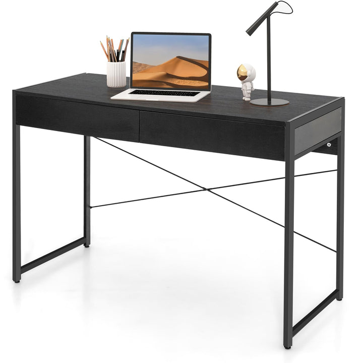 Giantex Bureau vintage avec 2 tiroirs, bureau pour ordinateur, table de travail, bureau de chambre, bureau, 112 x 48 x 76 cm, 2 couleurs (noir)