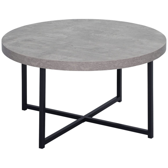 HOMCOM Table Basse Ronde Effet béton ciré en Bois et métal - Ø 80 x 45 cm - piètement croisé