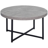 HOMCOM Table Basse Ronde Effet béton ciré en Bois et métal - Ø 80 x 45 cm - piètement croisé