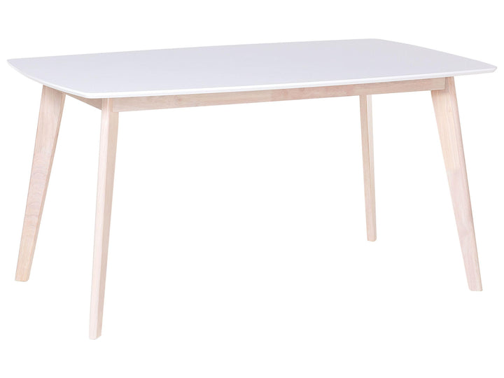 Beliani Table de Salle à Manger 150 x 90 cm en MDF Blanc Mat et Bois d'Hévéa Clair Santos