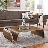 MESCXTY Table Basse incurvée en Bois, Table Moderne et Tendance avec Rangement, côté créatif pour Salon, Porte-revues (111 x 71 x 28 cm, Noyer)