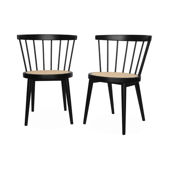 Alice's Home - Lot de 2 chaises Noires en Bois et cannage. Nora. L 54 x P 54 x H 76.5cm