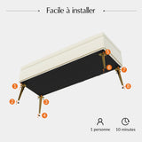 HULALA HOME Banc de Rangement Moderne en Velours avec Base dorée et Garniture cloutée, Banc de Chambre rembourré pour Bout de lit, Repose-Pieds capitonné pour entrée, Salon, Salle à Manger,Blanc