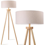 Aigostar Lampadaire Sur Pied Salon Vintange,Lampadaire Trépied en Bois,Ampoule Non Incluse,Compatible Ampoule LED E27,Avec Interrupteur à Pied et Abat-Jour en Lin,Idéal Salon,Chambre,Bureau