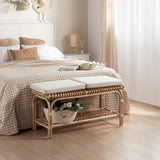 KLAST Banc en Rotin Naturel Kina avec Coussins Déhoussables, Idéale comme Pied de Lit ou Banc, Fabriquée à la Main avec Variations de Couleur