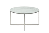 AC Design Furniture Antje Table Basse Ronde, Ø: 80 x 45 cm, Aspect Marbre Blanc /Chrome, Verre/Metal, 1 pc