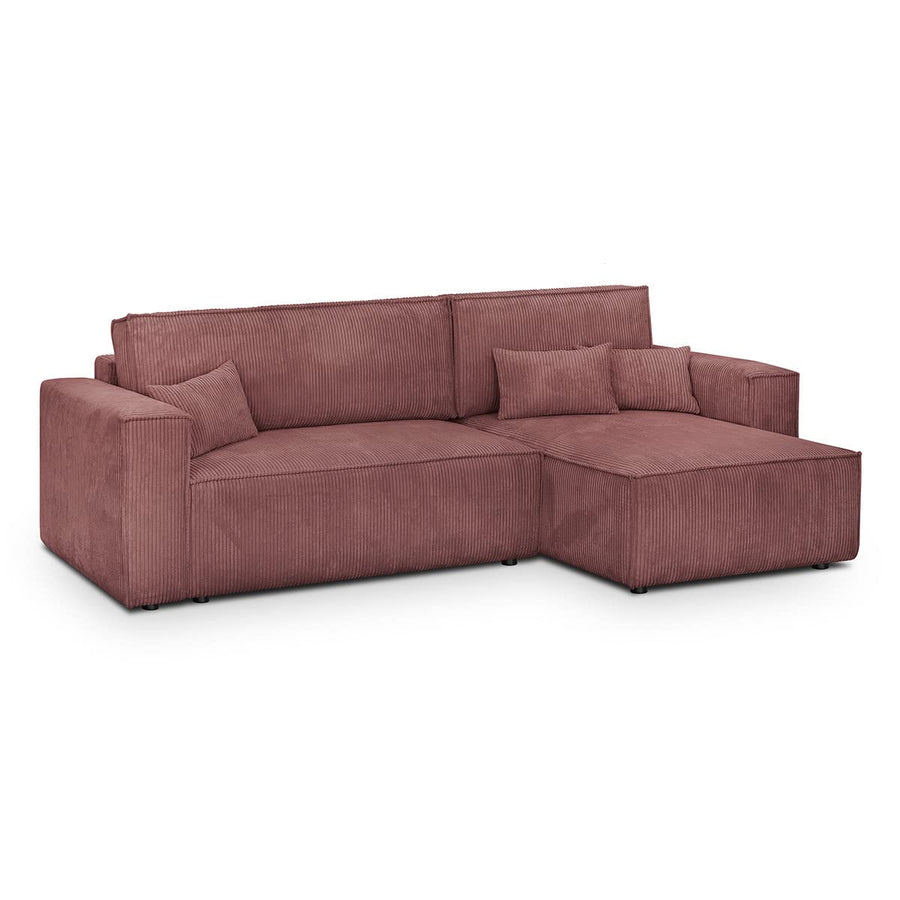 HOMIFAB Canapé d HOMIFAB Canapé d'angle Convertible réversible 4 Places avec Coffre de Rangement en Velours côtelé Vieux Rose - Livia New