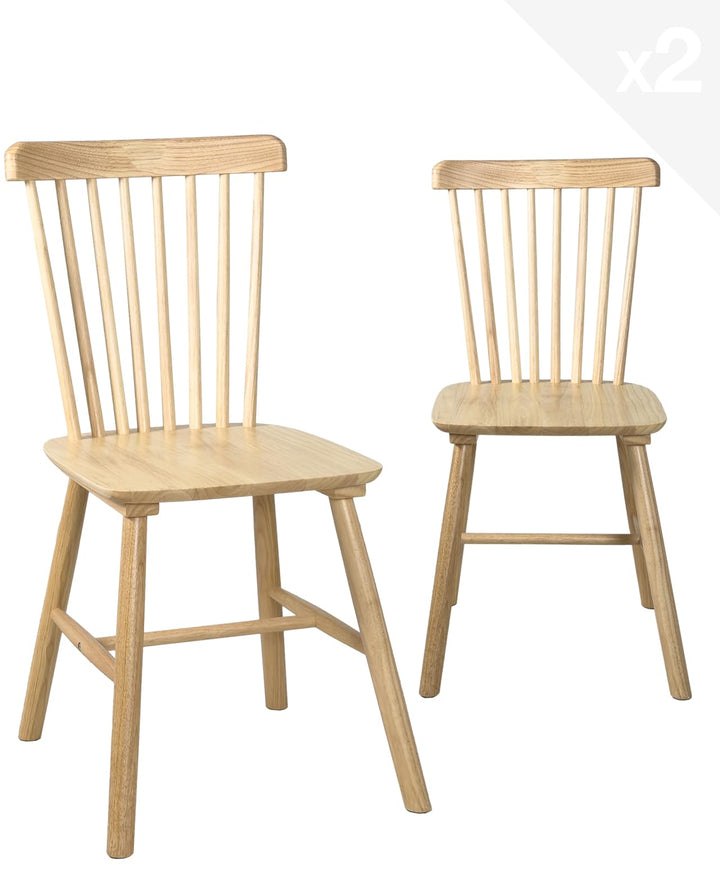 KAYELLES Lot de 2 chaises à barreaux bistrot café rétro Vintage Bois Massif Vernis Mona (Bois Teinte Naturelle)