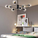 12-lumières Spoutnik Lustre Vintage Boule De Verre Suspension Luminaire Industriel Millésime Noir Plafonnier Intérieur Pour Cuisine Salon Salle à Manger Restaurant-Couleur transparente. 6 lumière