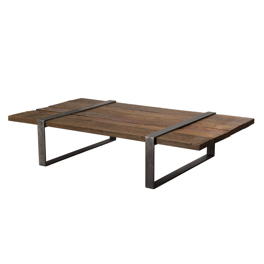 MACABANE LEONCE - Table Basse Multi-Planches Marron Bois Massif cerclée métal Gris Anthracite