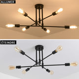 MRHYSWD Lustre Noir Luminaire Plafonnier Noir Industriel Vintage Moderne, 6 Lumières De E27 Plafonnier Chambre Salon Salle De Bain Cuisine Couloir Salle à Manger Paille Entree, Sans Ampoule