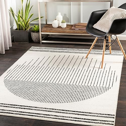 Livabliss Nairobi Tapis Géométrique Scandinave - Grand Tapis Salon, Salle à Manger, Chambre, Cuisine - Design Boheme Chic, Berbere Moderne, Poil Court 200x274 cm - Ivoire, Noir