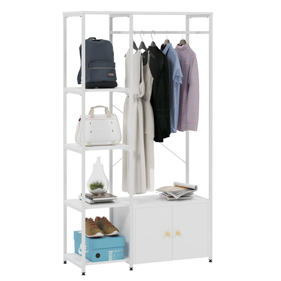 SogesHome Porte-manteau autoportant - Avec armoire de rangement - Pour chambre à coucher - Entrée - Blanc