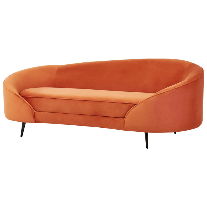 Canapé en Velours Courbé Glamour Orange à 3 Places Pieds Dorés Brillants Savar Canapé en Velours Courbé Glamour Orange à 3 Places Pieds Dorés Brillants Savar
