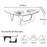 Table basse triangulaire moderne avec plateau en verre et base en bois – Petite table basse abstraite pour salon, bureau à domicile