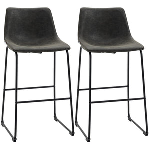 HOMCOM Lot de 2 tabourets de Bar Design Vintage Hauteur 73 cm avec Repose-Pieds métal et revêtement synthétique - Gris foncé