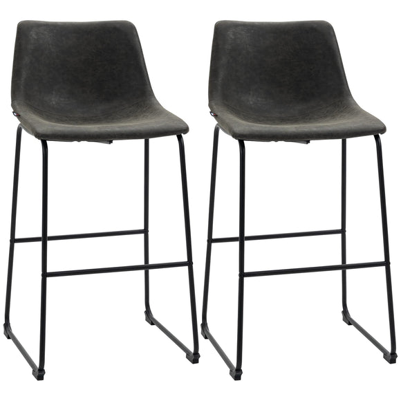 HOMCOM Lot de 2 tabourets de Bar Design Vintage Hauteur 73 cm avec Repose-Pieds métal et revêtement synthétique - Gris foncé