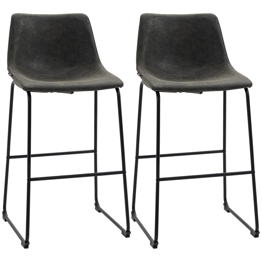 HOMCOM Lot de 2 tabourets de Bar Design Vintage Hauteur 73 cm avec Repose-Pieds métal et revêtement synthétique - Gris foncé