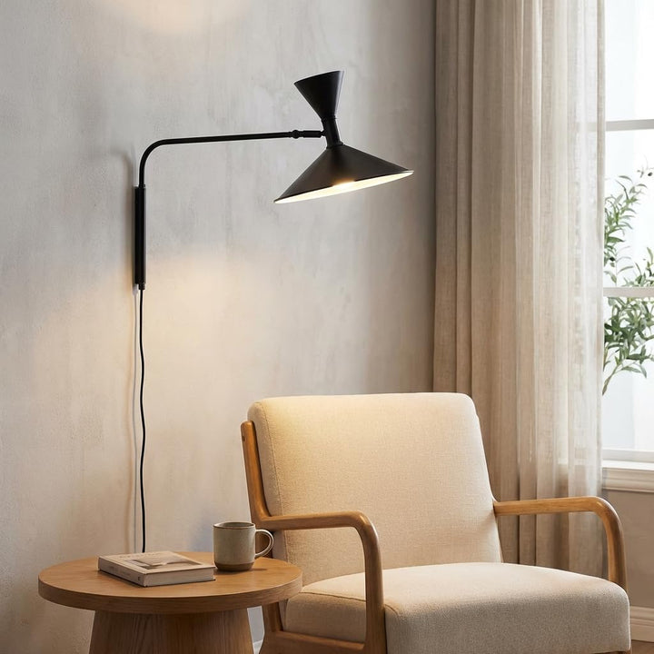 BARCELONA LED Applique Murale Industrielle Grand Modèle 40 cm, Lampe Murale à Bras Articulé, Style Vintage, Abat-jour Métal Noir Intérieur Blanc, Idéal Restaurant, Escalier et Chambre BARCELONA LED Applique Murale Industrielle Grand Modèle 40 cm, Lampe Murale à Bras Articulé, Style Vintage, Abat-jour Métal Noir Intérieur Blanc, Idéal Restaurant, Escalier et Chambre