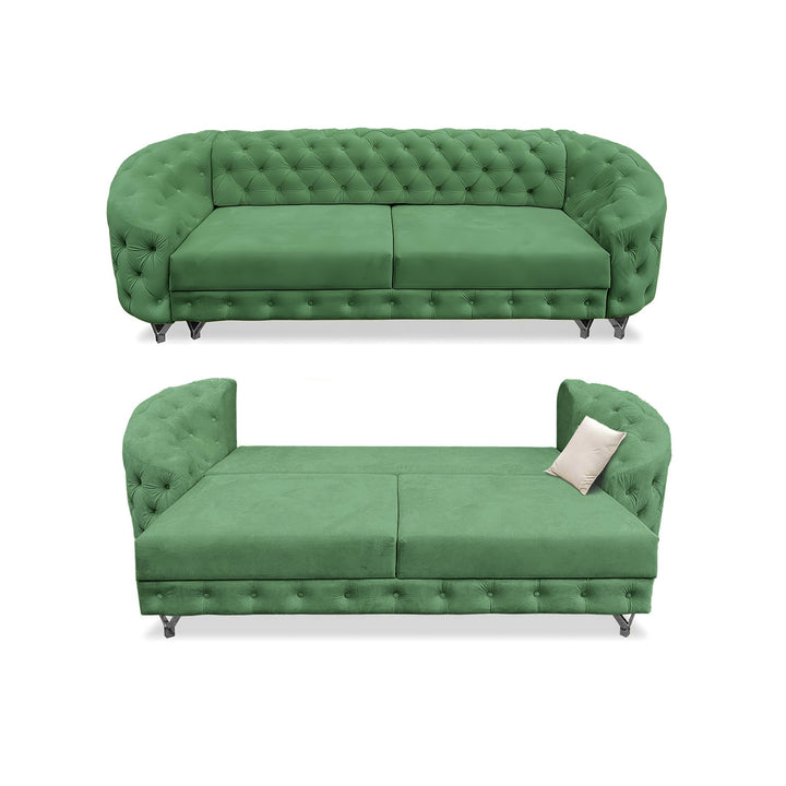 SILKMARKS® Chesterfield Canapé avec fonction couchage, canapé 3 places, confort premium, velours imperméable et résistant aux rayures, canapé avec espace de rangement supplémentaire, design élégant