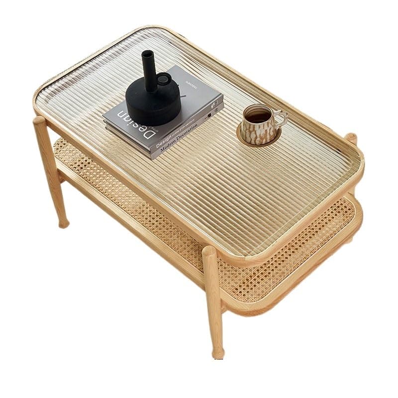 CLARISSABEL Table Basse pour Salon Table Basse en Bois et rotin, Double Couche, Moderne et Simple, for la Maison, Le Salon, Petite Table à thé en Verre Tables de Salon(B) CLARISSABEL Table Basse pour Salon Table Basse en Bois et rotin, Double Couche, Moderne et Simple, for la Maison, Le Salon, Petite Table à thé en Verre Tables de Salon(B)