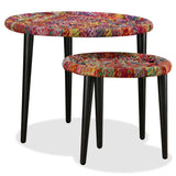 Teenpull Lot de 2 tables basses faites à la main avec des détails chindi colorés - Tables gigognes rondes en acier pour salon - Tables de rangement uniques - Multicolore