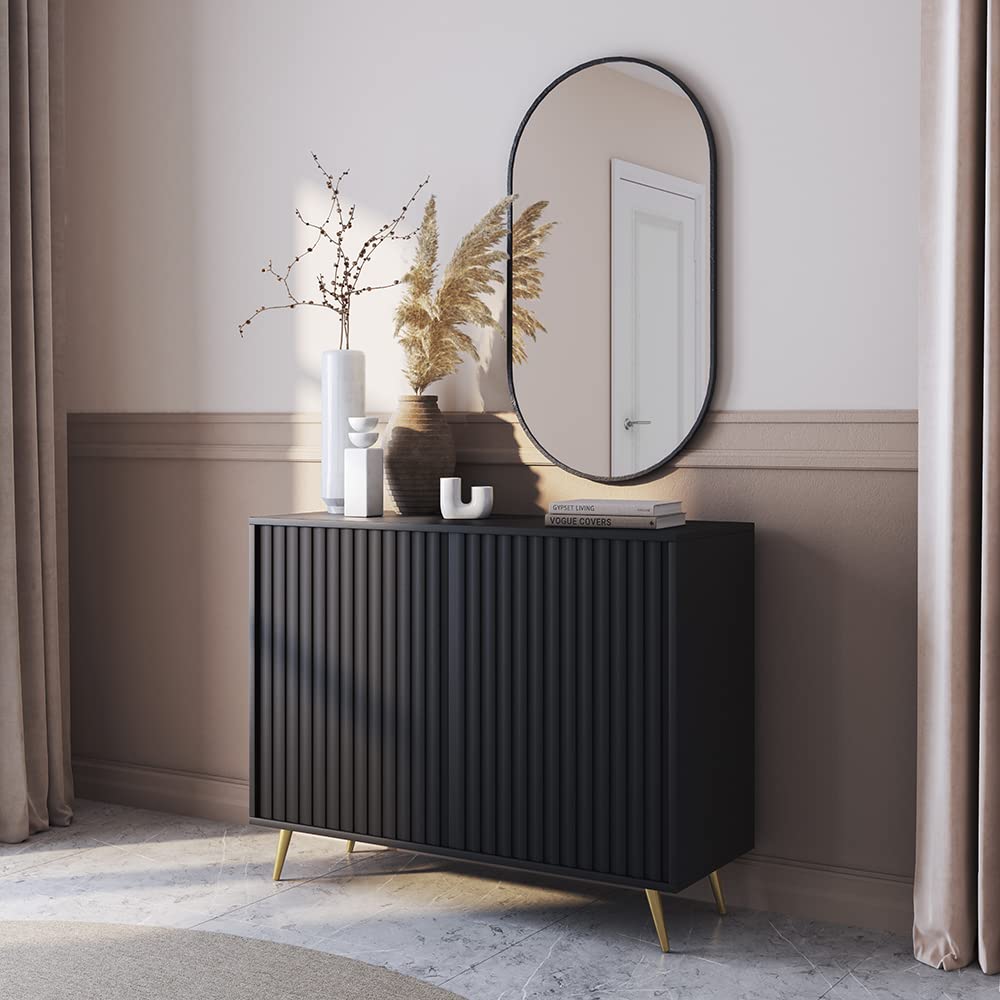 Selsey Commode Armoire 2 Portes À Lamelles 104 cm sur Pieds Dorés Meub ...