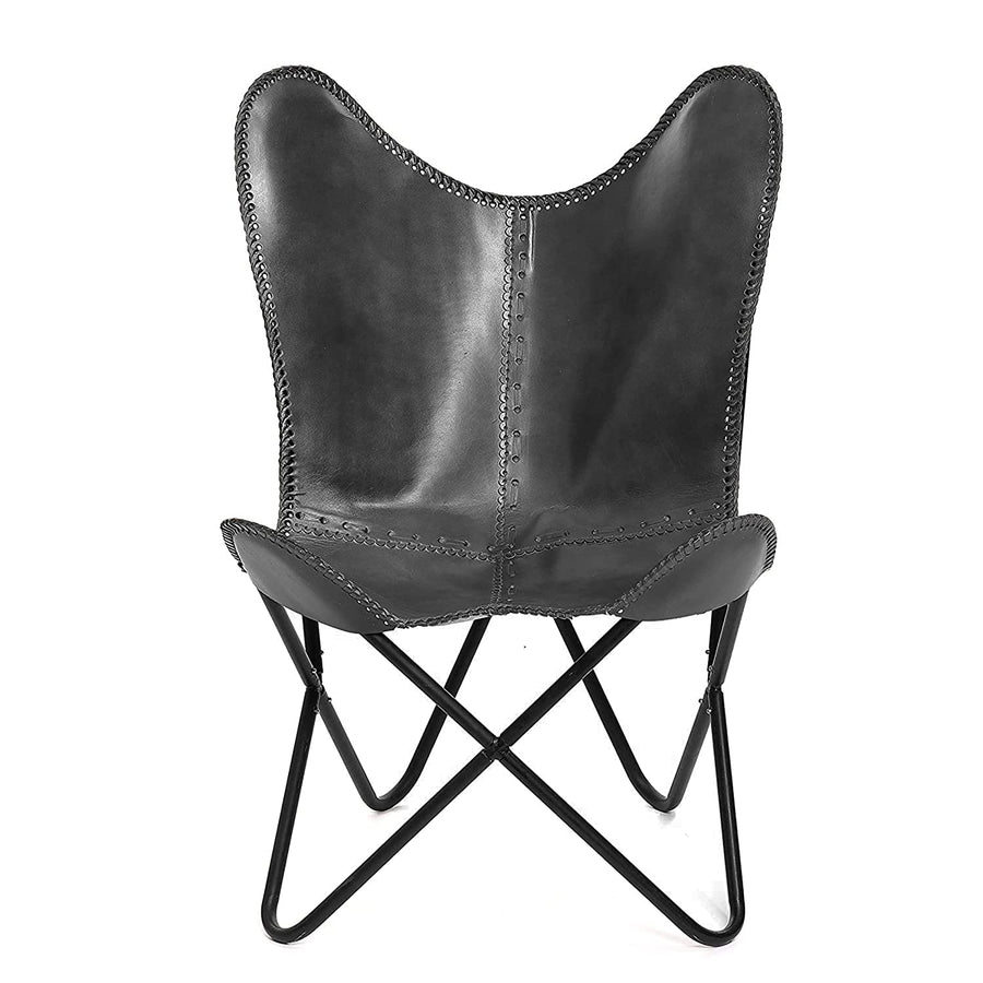 GifteQ Chaise de salon papillon en cuir fait à la main - Marron clair - Point de main - Pliable - Cadre en fer - Fauteuil vintage - Décoration d GifteQ Chaise de salon papillon en cuir fait à la main - Marron clair - Point de main - Pliable - Cadre en fer - Fauteuil vintage - Décoration d'intérieur - Noir