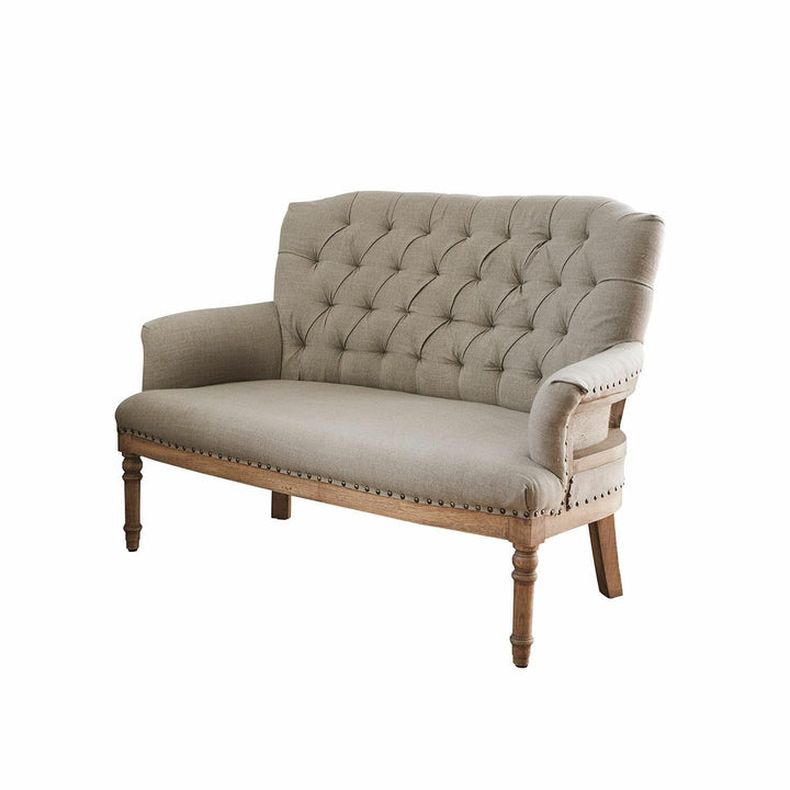 Loberon Canapé Kingsley Piquage Chesterfield Classique Pieds Tournés, Housse Résistante, Assise Bois de Manguier, Polyester, Laiton, Lin Loberon Canapé Kingsley Piquage Chesterfield Classique Pieds Tournés, Housse Résistante, Assise Bois de Manguier, Polyester, Laiton, Lin
