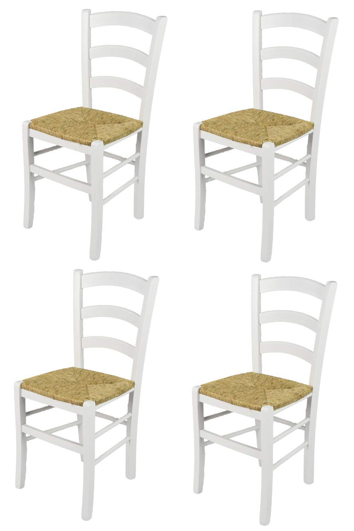t m c s Tommychairs - Set 4 chaises Venezia pour Cuisine, Bar et Salle à Manger, Robuste Structure en Bois de hêtre laqué en Couleur Blanc et Assise en Paille t m c s Tommychairs - Set 4 chaises Venezia pour Cuisine, Bar et Salle à Manger, Robuste Structure en Bois de hêtre laqué en Couleur Blanc et Assise en Paille